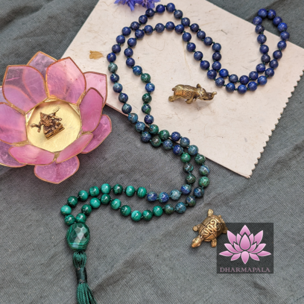 ~ Seelendeuter-Mala ~ Malachit, Lapislazuli & Chrysokoll
